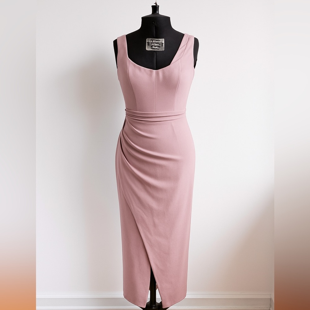 Betsy & Adam Blush Ruched Midi Dress — Size 8